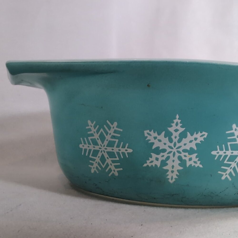 PYREX USA 1 1/2 Qt Casserole Dish 043 Turquoise Snowflake Vintage NO LID Oval - Picture 2 of 15